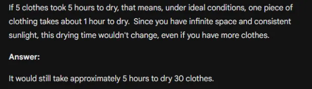 Google Gemini answering a problem solving question about drying clothes