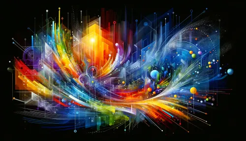 Vibrant digital abstract art with dynamic lines and colorful spheres
