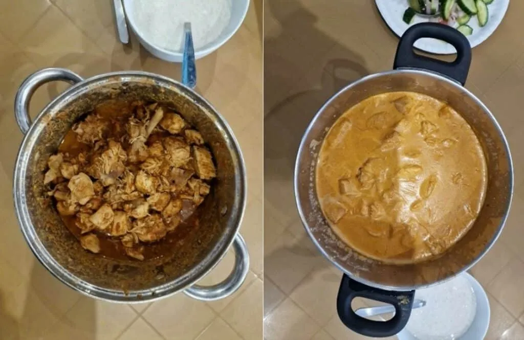 Two cooked dishes of Indian curry
