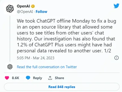 ChatGPT - Data leak