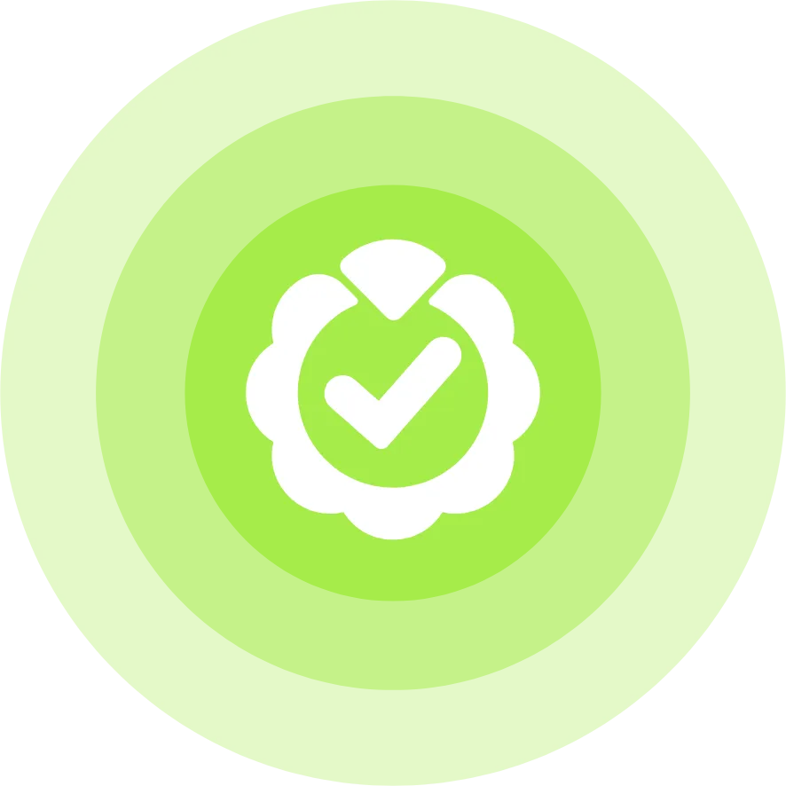 White Verified Symbol on Green Orb Icon