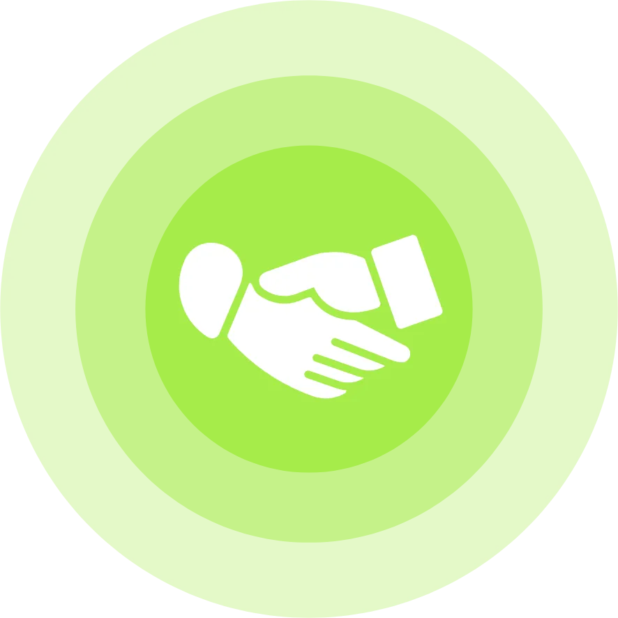 White Handshake Symbol on Green Orb Icon